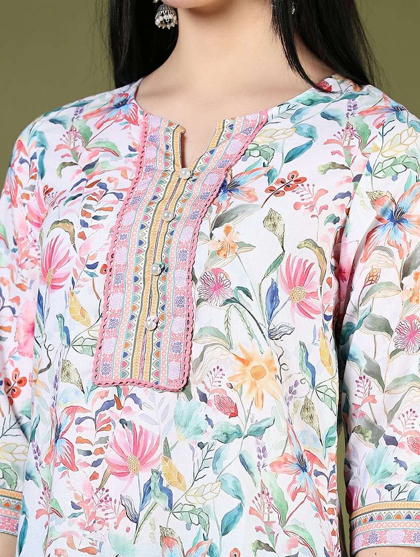 women floral printed three quarter sleeve straight kurta - 22163121 -  Standard Image - 5