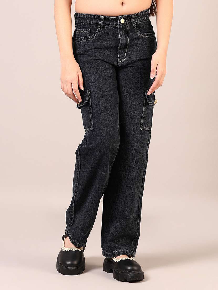 girls plain mid rise relaxed fit cargo