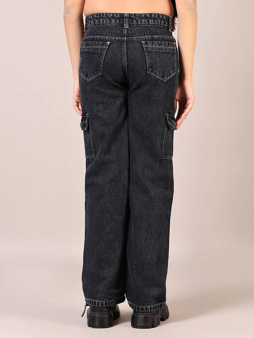 girls plain mid rise relaxed fit cargo - 22163133 -  Standard Image - 3