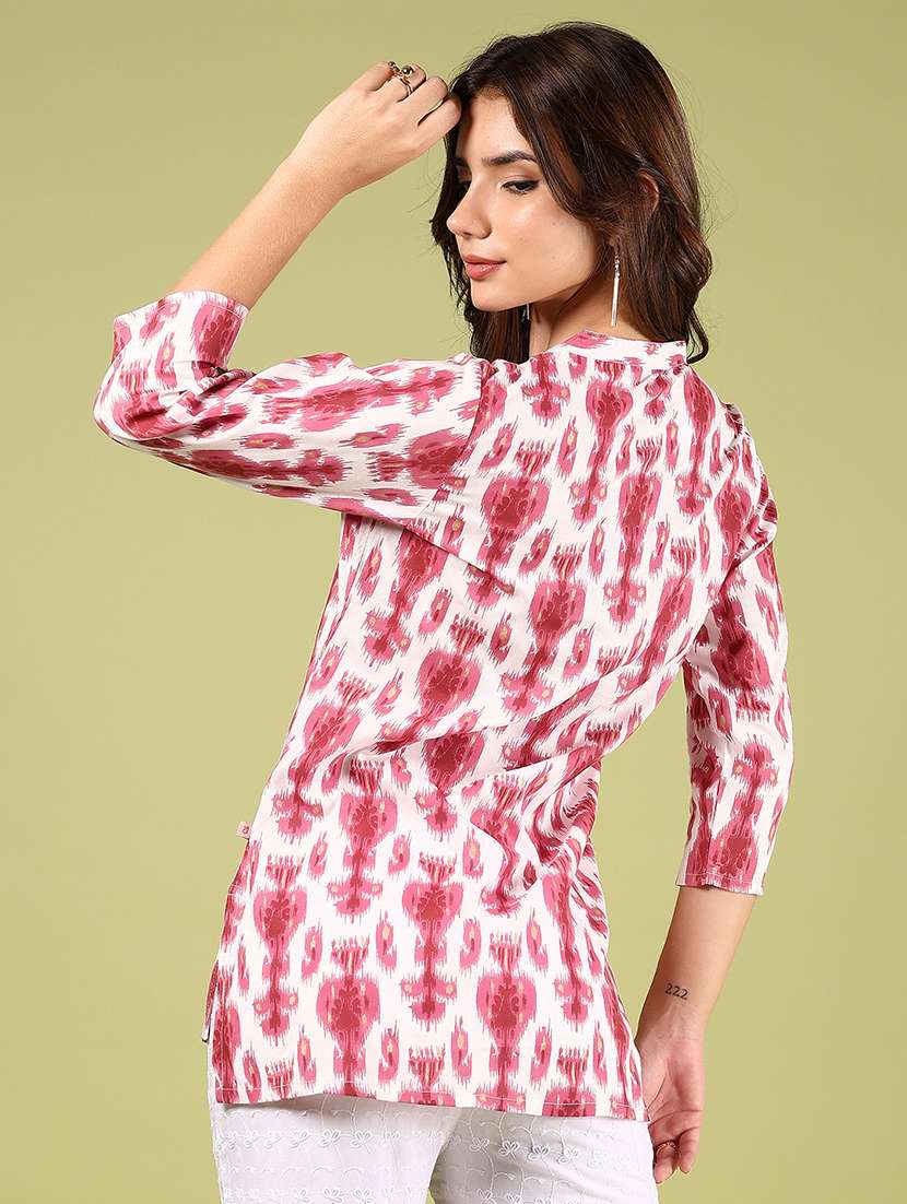 women ikat printed three quarter sleeve straight kurti - 22163281 -  Standard Image - 3