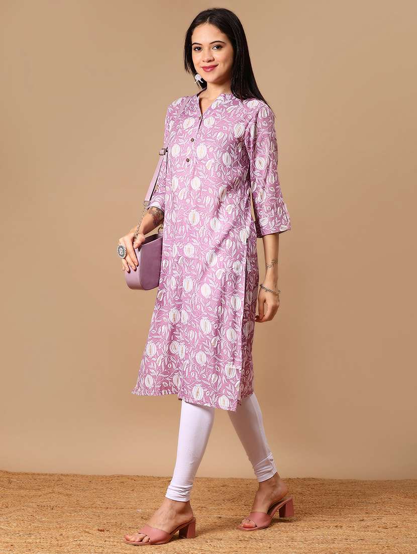 women floral printed three quarter sleeve straight kurta - 22163294 -  Standard Image - 3