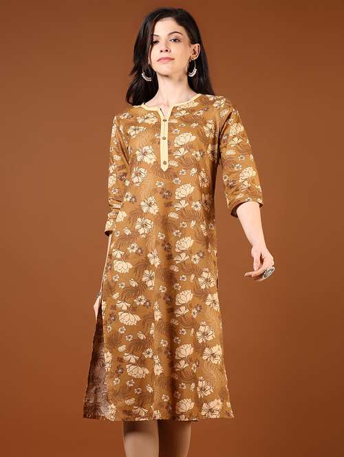 women floral printed three quarter sleeve straight kurta - 22163295 -  Standard Image - 0