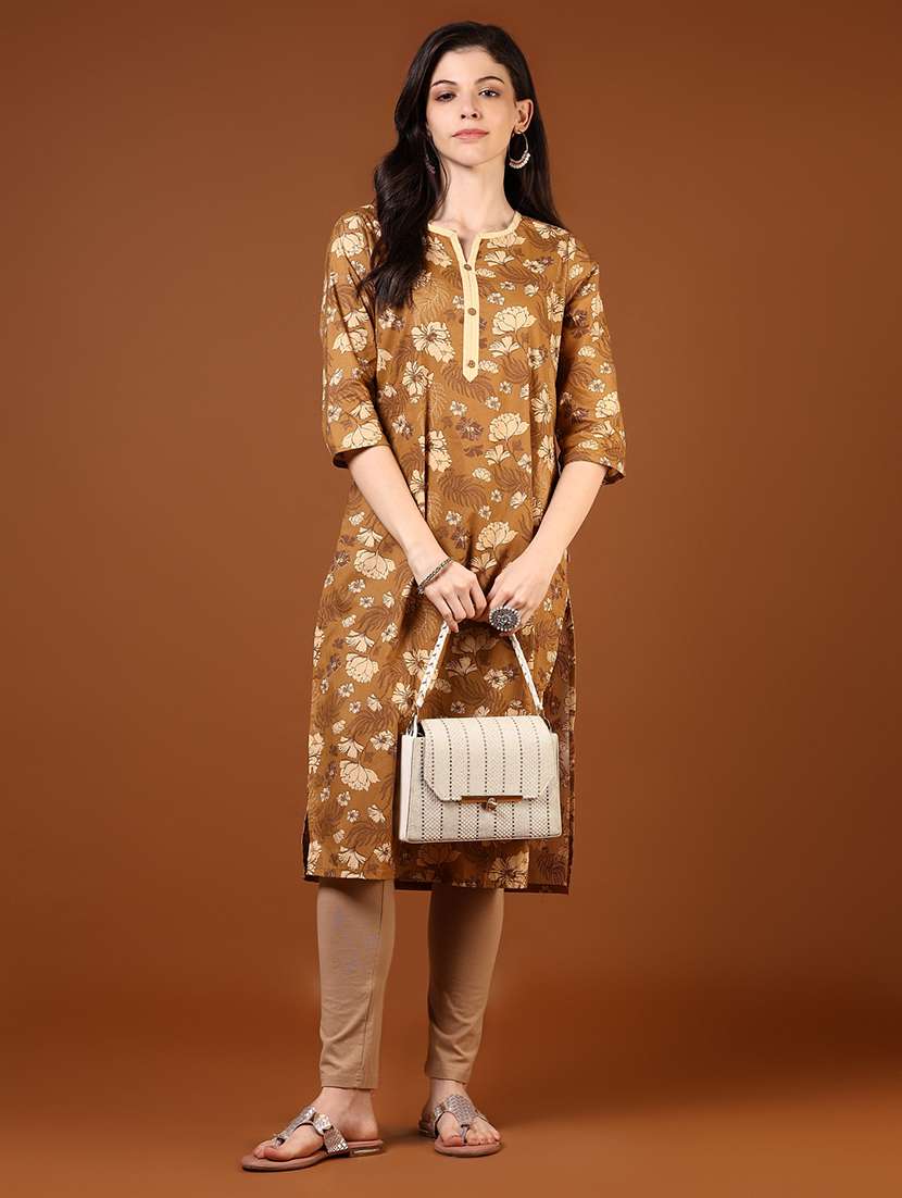 women floral printed three quarter sleeve straight kurta - 22163295 -  Standard Image - 3