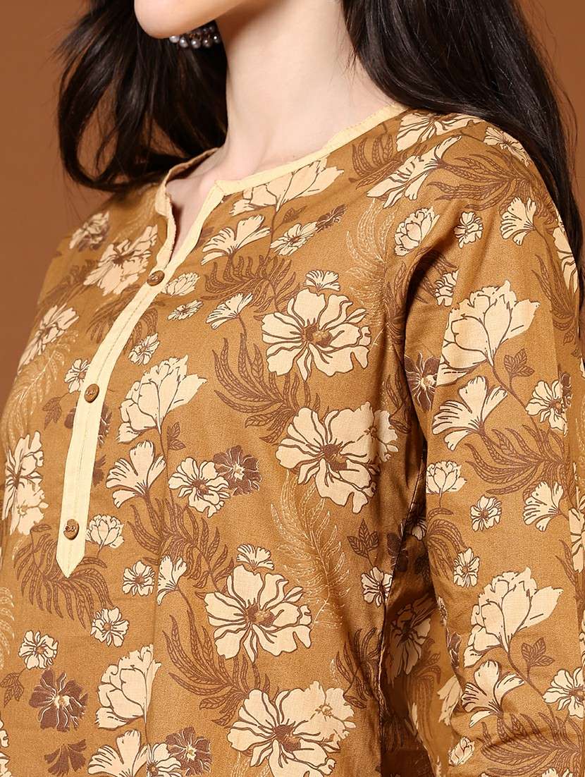 women floral printed three quarter sleeve straight kurta - 22163295 -  Standard Image - 5