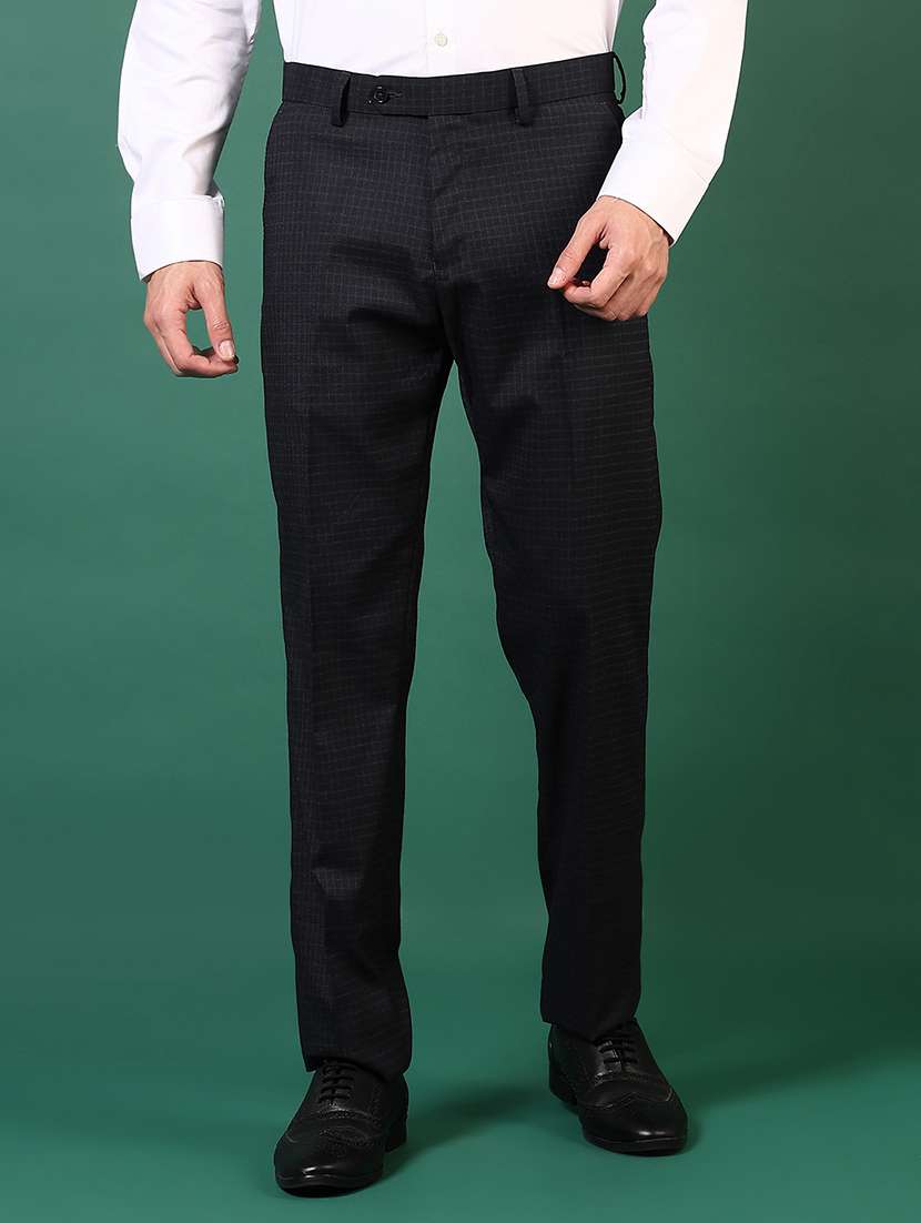 men checkered mid rise flat front formal trouser