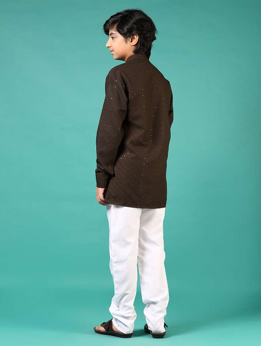 boys embroidered long sleeve kurta and pyjama set - 22163366 -  Standard Image - 3