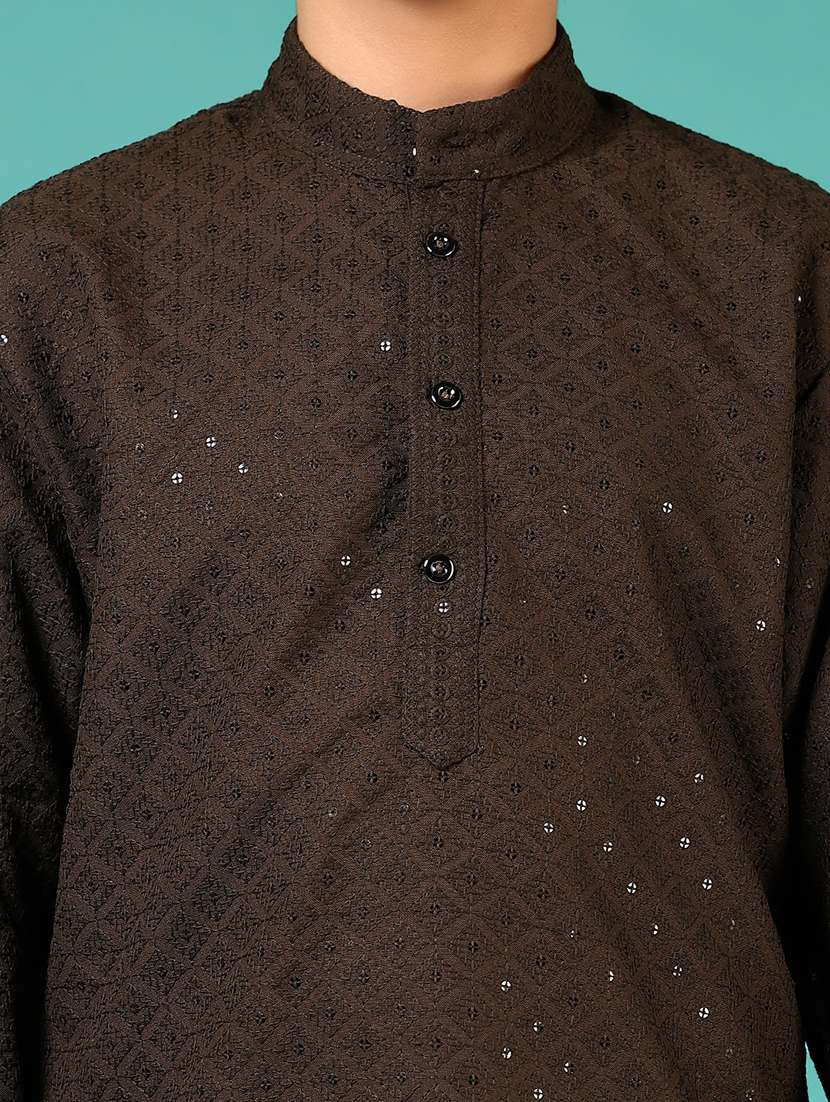 boys embroidered long sleeve kurta and pyjama set - 22163366 -  Standard Image - 5