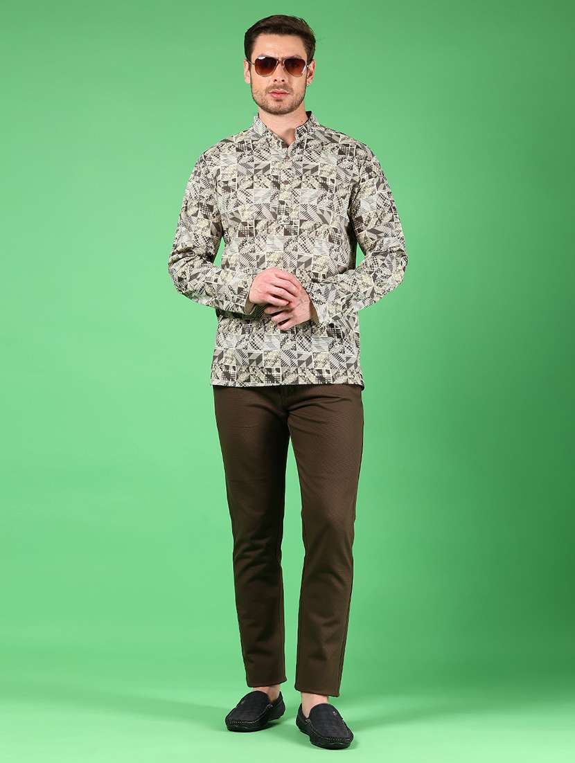 men printed mandarin neck short kurta - 22163368 -  Standard Image - 3