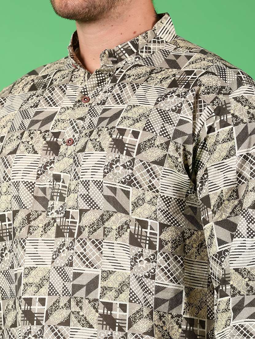 men printed mandarin neck short kurta - 22163368 -  Standard Image - 5