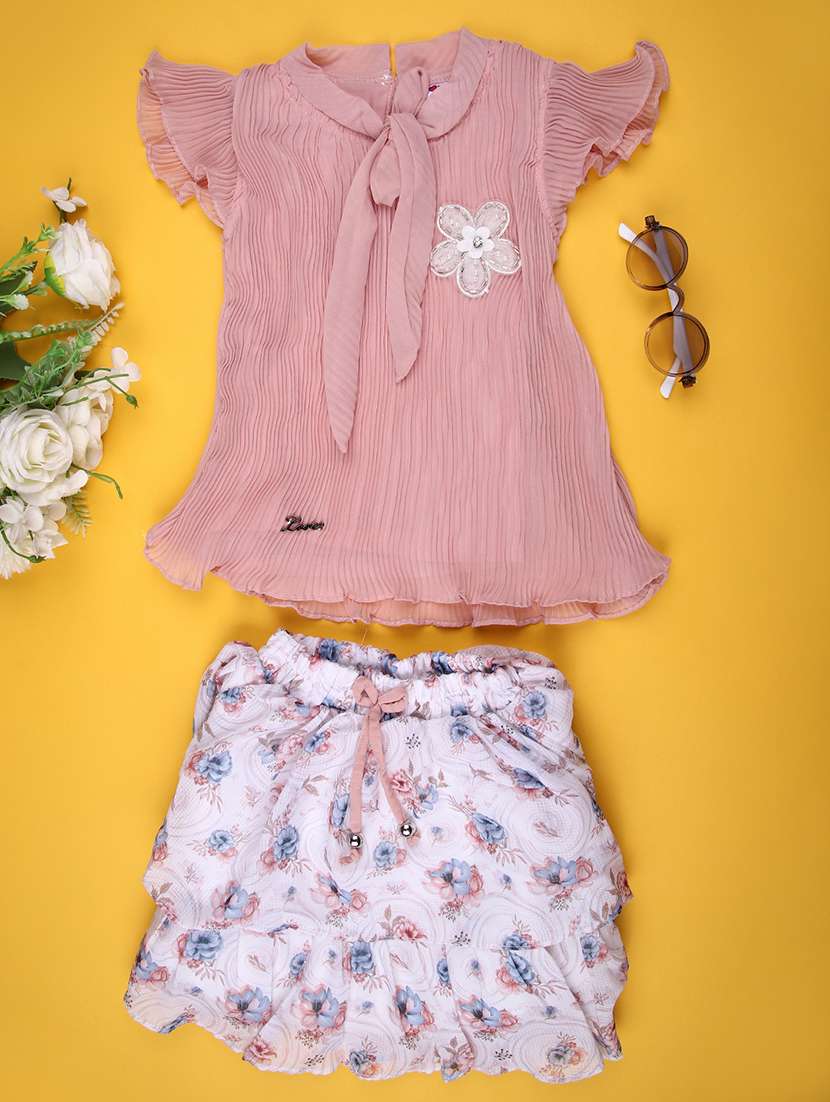 girls floral print skirt & top co-ord set