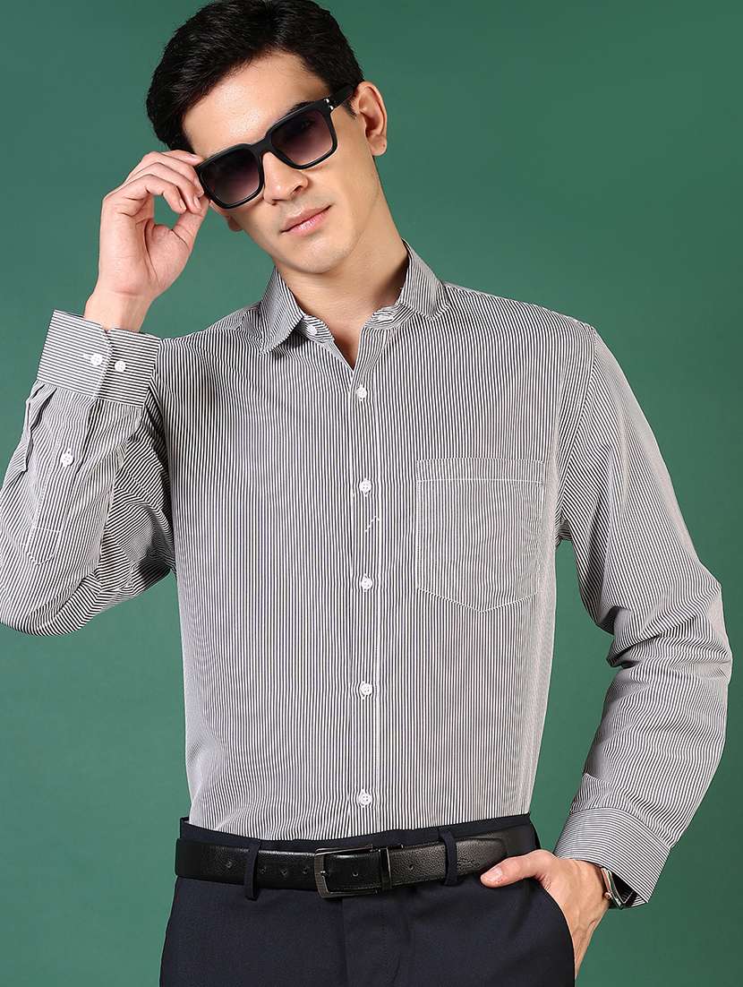men striped long sleeve regualr fit formal shirt