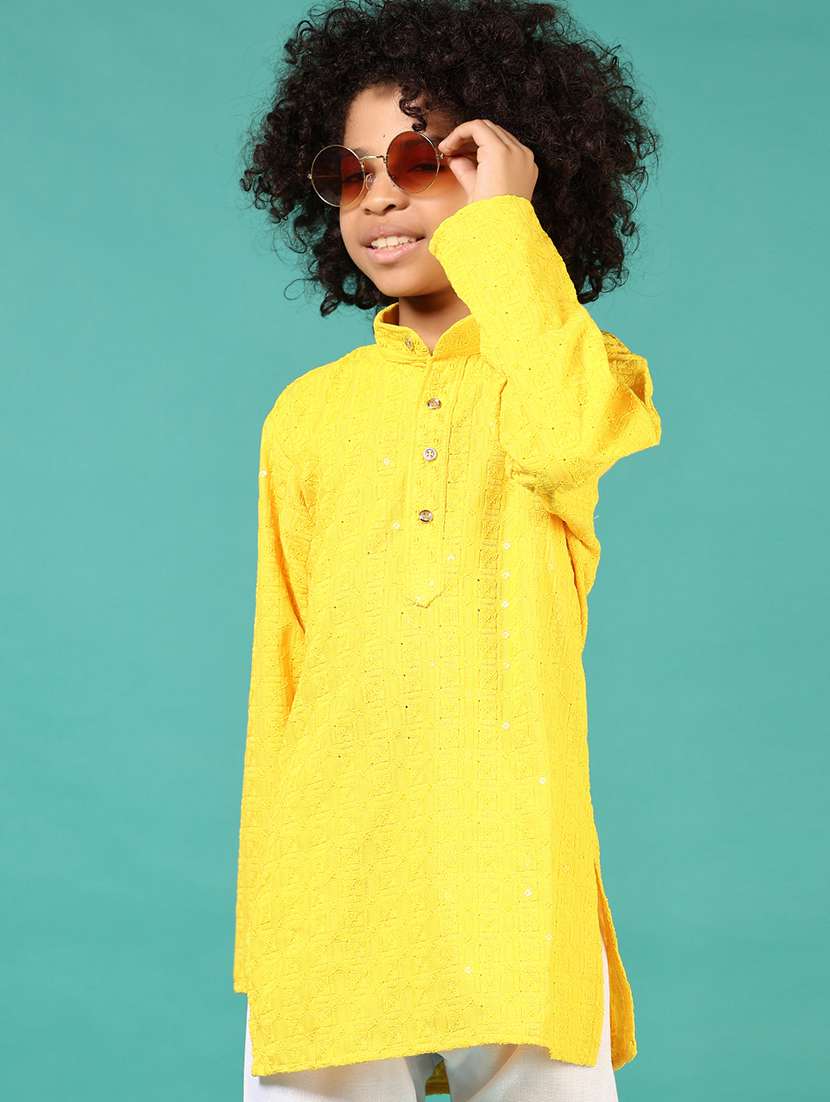 boys embroidered long sleeve kurta and pyjama set