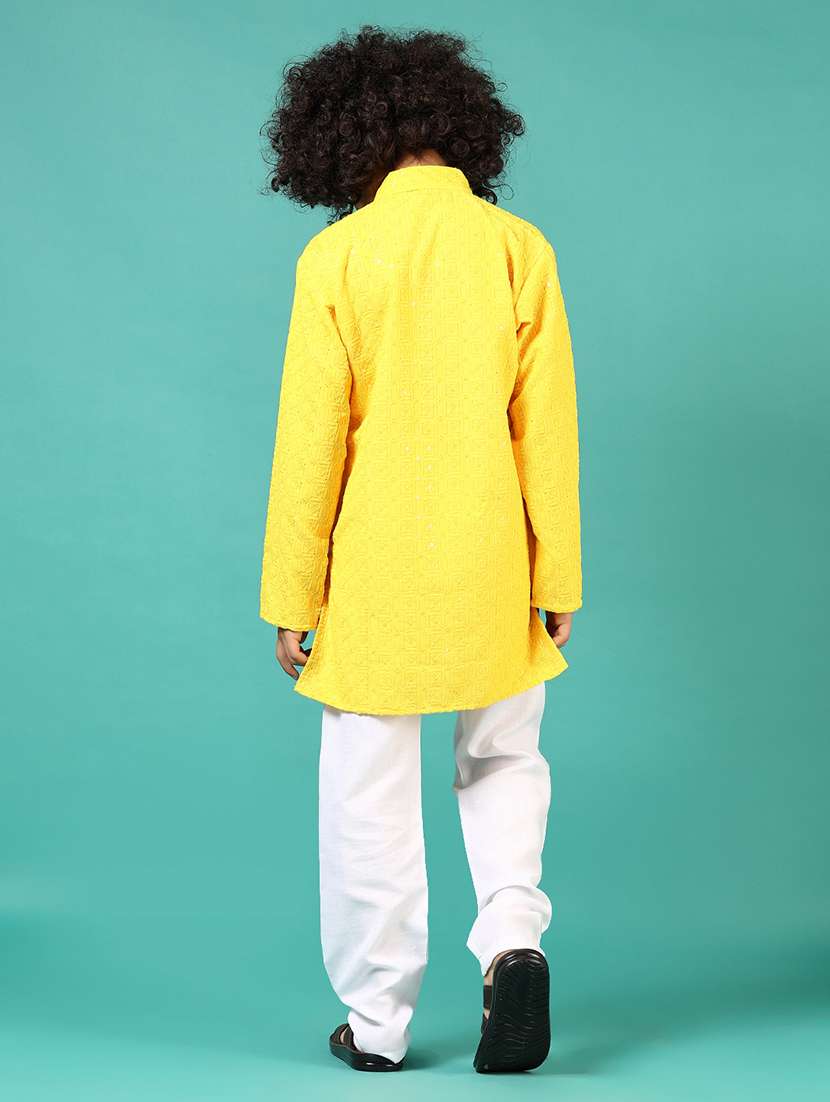 boys embroidered long sleeve kurta and pyjama set - 22163461 -  Standard Image - 3