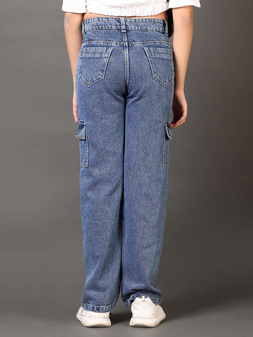 girls plain mid rise regular fit cargo - 22163469 -  Standard Image - 3