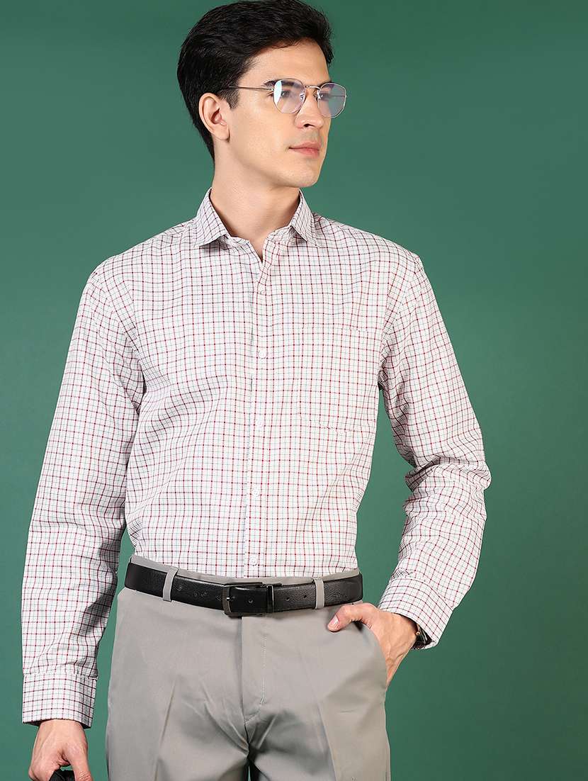 men checkered long sleeve regualr fit formal shirt
