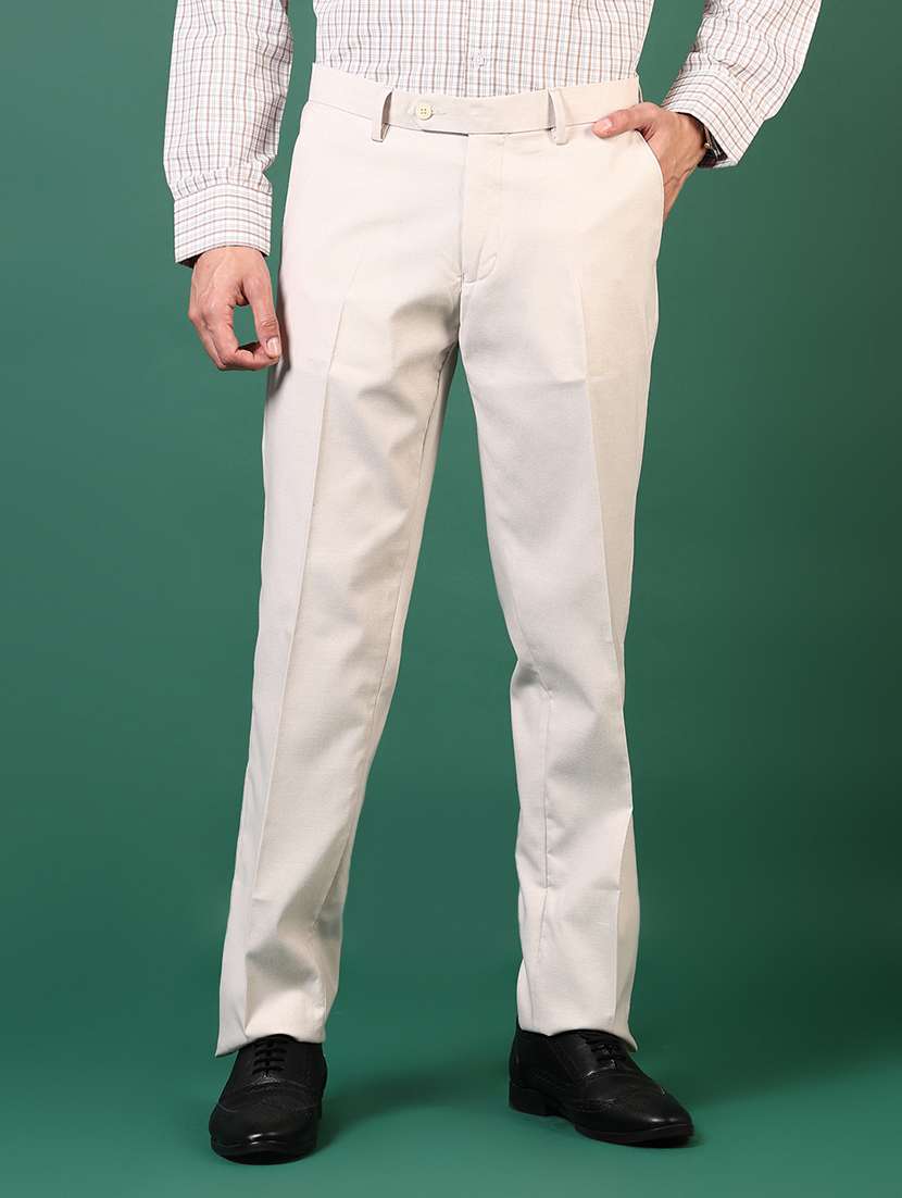 men solid mid rise flat front formal trouser