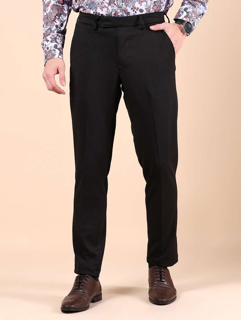 men solid mid rise flat front formal trouser