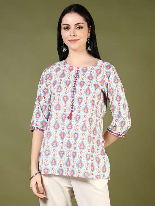 women printed three quarter sleeve straight kurti - 22163767 -  Standard Image - 0