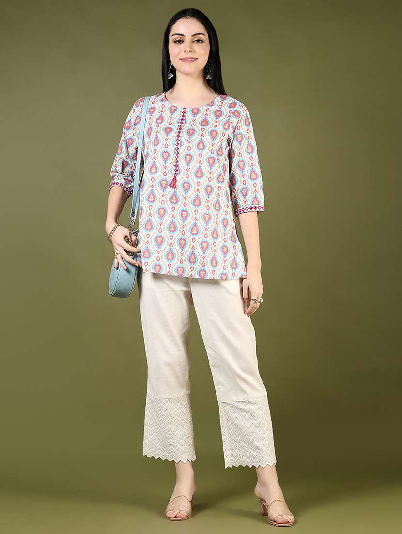 women printed three quarter sleeve straight kurti - 22163767 -  Standard Image - 3