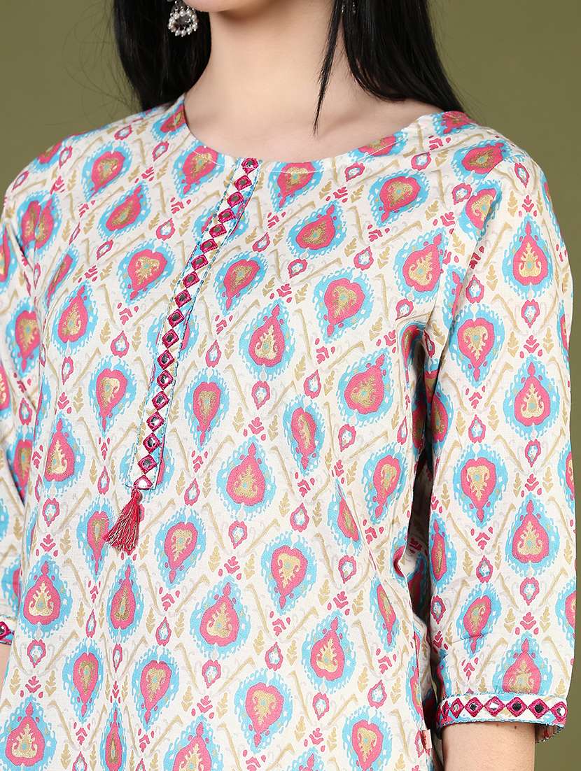 women printed three quarter sleeve straight kurti - 22163767 -  Standard Image - 5