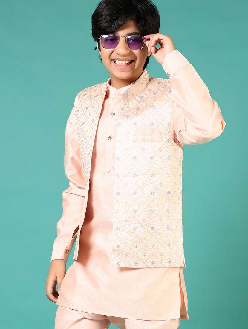 boys embroidered long sleeve kurta and pyjama set with jacket - 22163785 -  Standard Image - 3