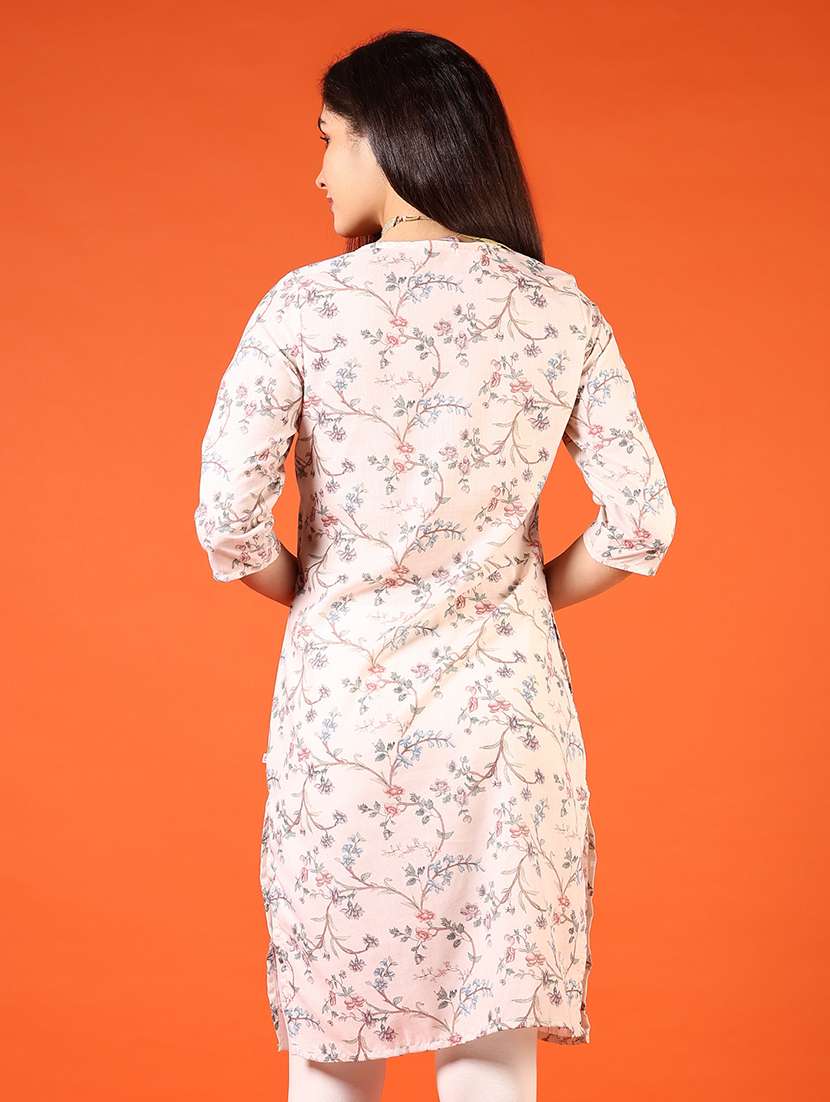 women floral printed three quarter sleeve straight kurta - 22163791 -  Standard Image - 3