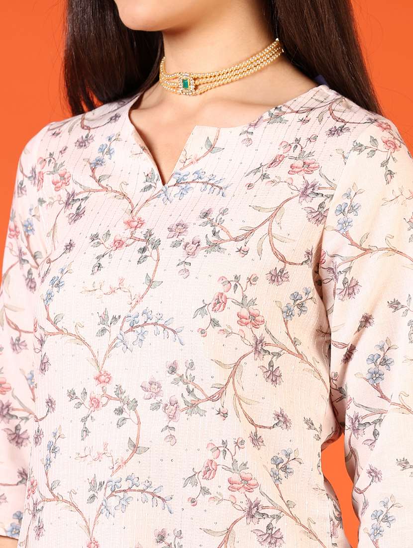 women floral printed three quarter sleeve straight kurta - 22163791 -  Standard Image - 5