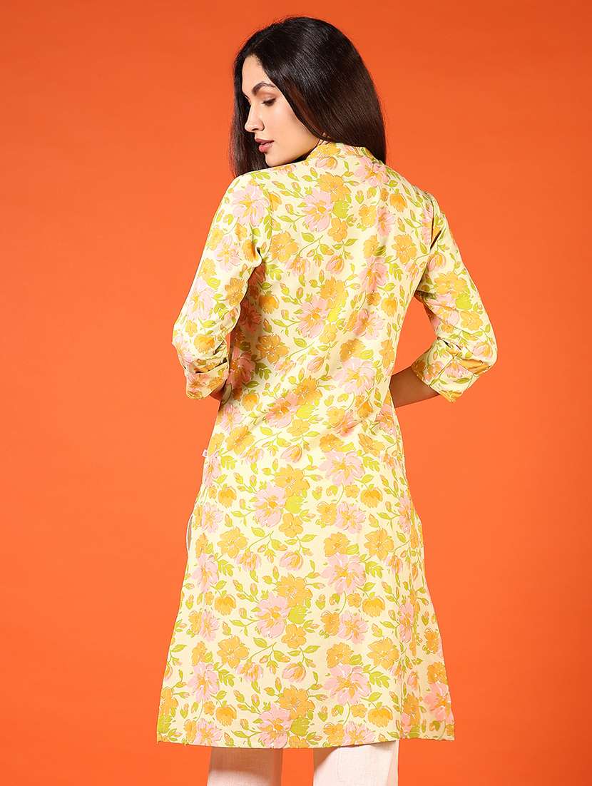 women floral printed three quarter sleeve straight kurta - 22163792 -  Standard Image - 3