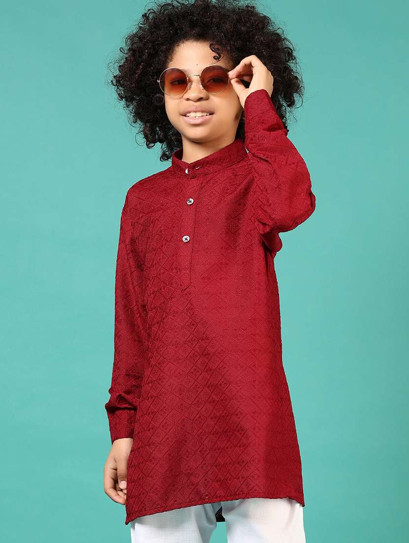 boys embroidered long sleeve kurta and pyjama set - 22163794 -  Standard Image - 3