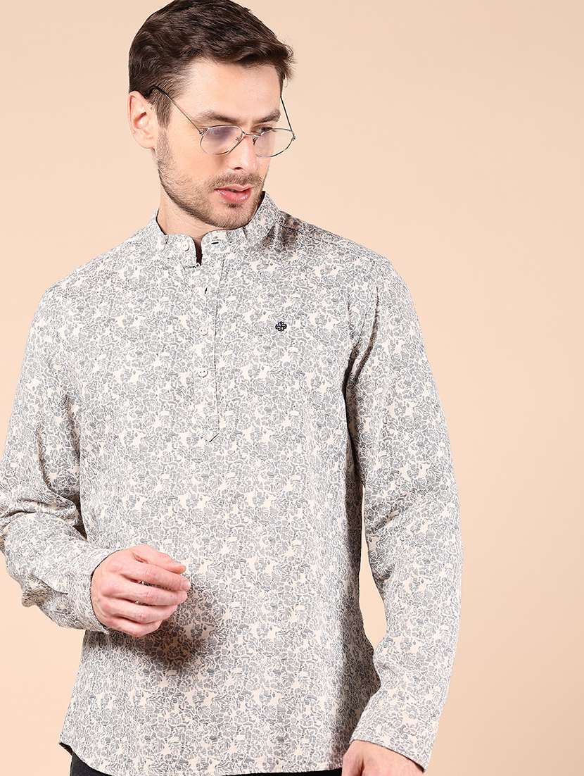 men printed mandarin neck short kurta