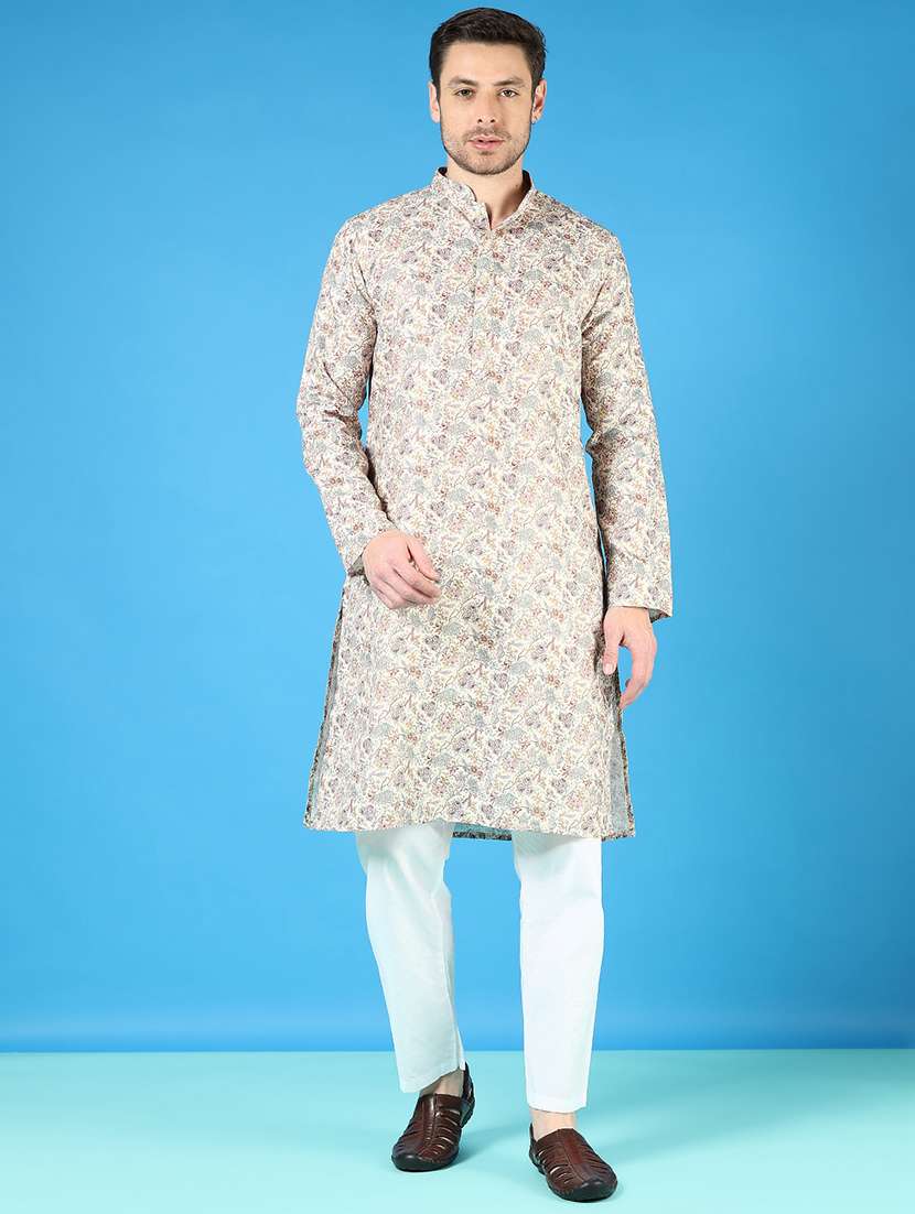 men printed long sleeve kurta and pyjama set - 22163861 -  Standard Image - 3