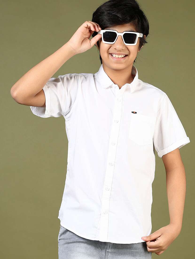 boys solid short sleeve casual shirt