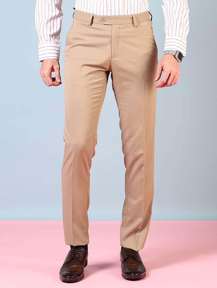 men solid mid rise flat front formal trouser