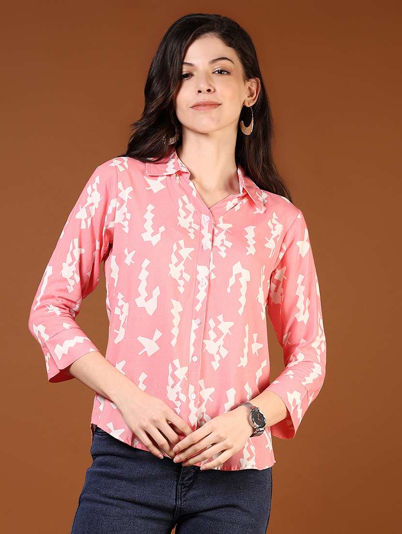 women printed three quarter sleeve regular fit shirt