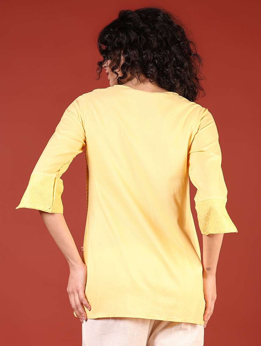 women solid with work three quarter sleeve straight kurti - 22164053 -  Standard Image - 3