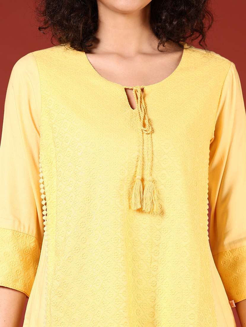 women solid with work three quarter sleeve straight kurti - 22164053 -  Standard Image - 5