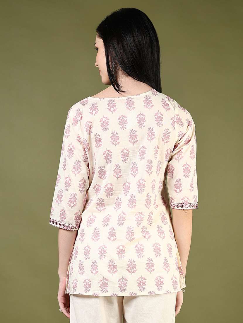women floral printed three quarter sleeve straight kurti - 22164054 -  Standard Image - 3