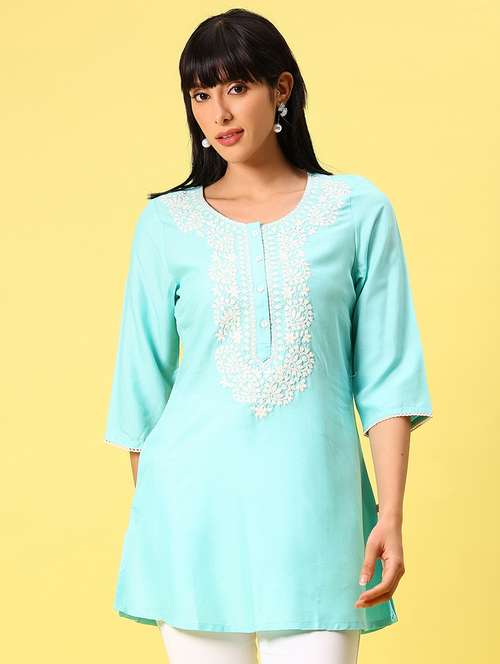 women solid with work three quarter sleeve straight kurti - 22164055 -  Standard Image - 0