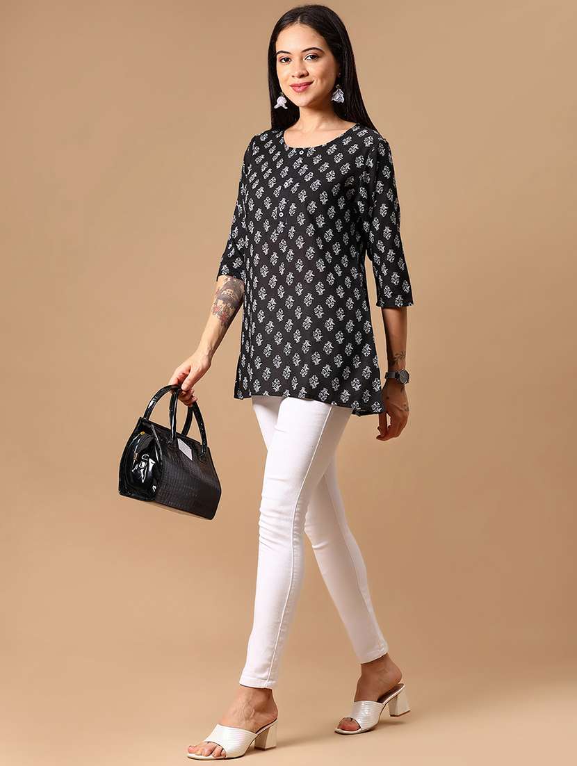 women printed three quarter sleeve straight kurti - 22164056 -  Standard Image - 3