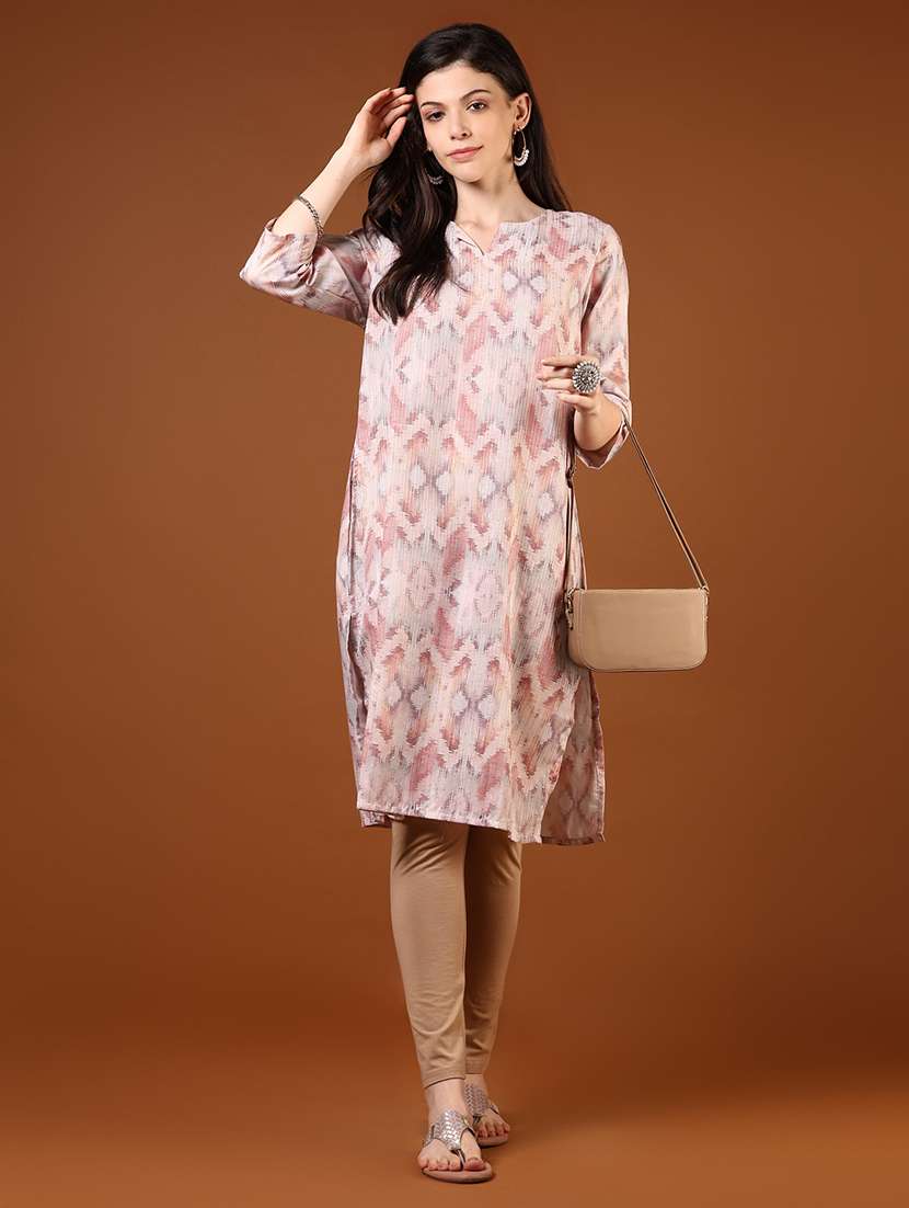 women printed three quarter sleeve straight kurta - 22164065 -  Standard Image - 3