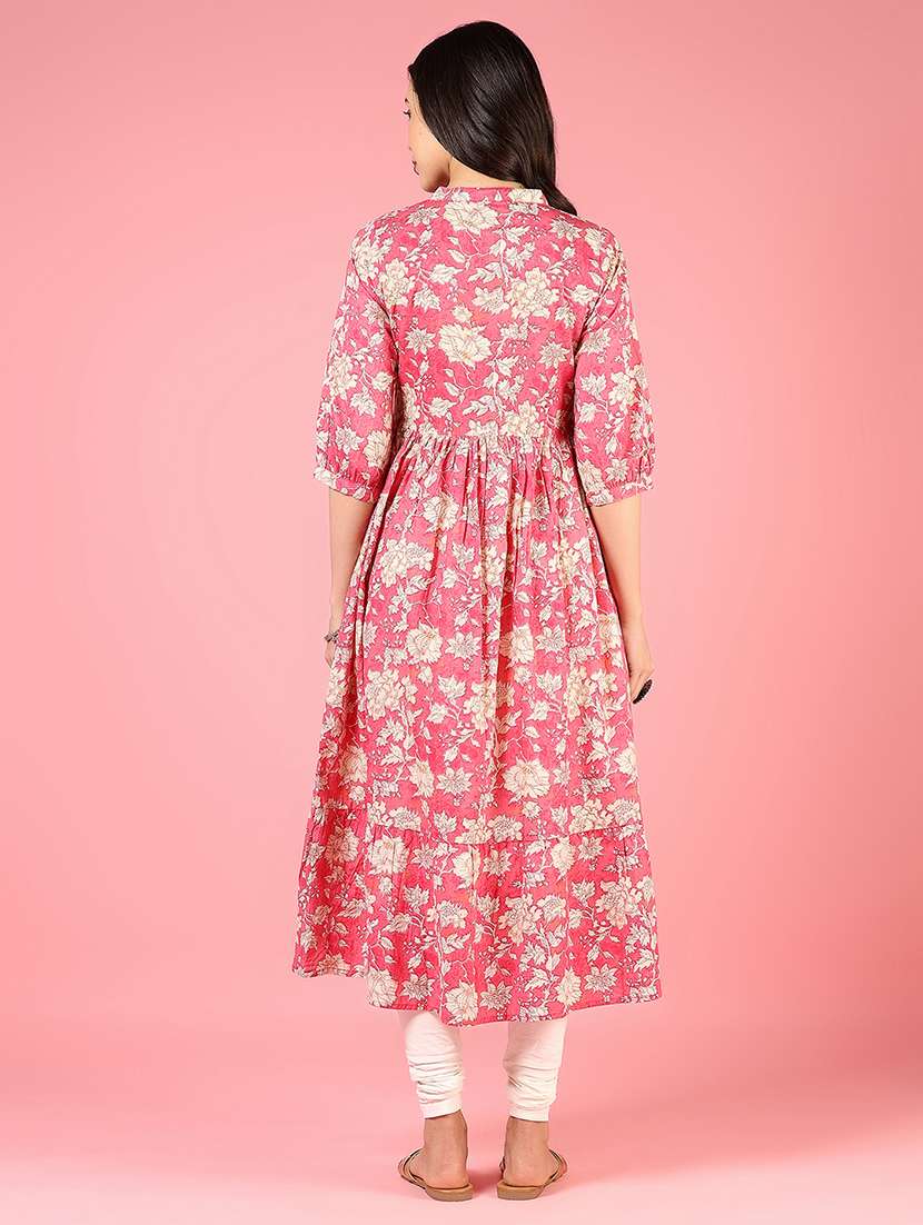 women floral printed three quarter sleeve tiered kurta - 22164066 -  Standard Image - 3