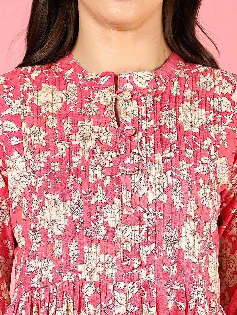 women floral printed three quarter sleeve tiered kurta - 22164066 -  Standard Image - 5
