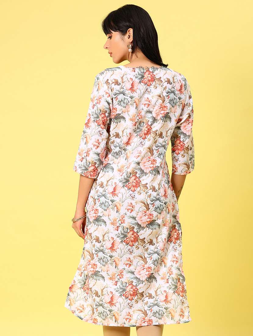 women floral printed three quarter sleeve straight kurta - 22164069 -  Standard Image - 3