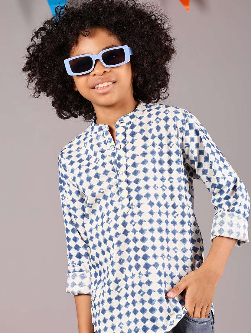boys printed mandarin neck long sleeves shirt
