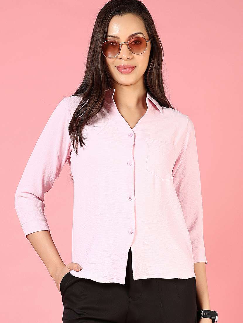 women solid three quarter sleeve regular fit shirt