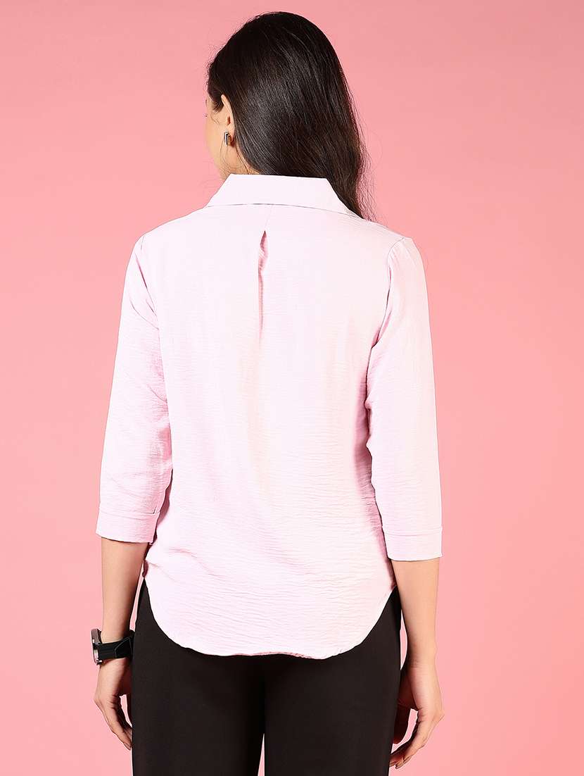 women solid three quarter sleeve regular fit shirt - 22164165 -  Standard Image - 3