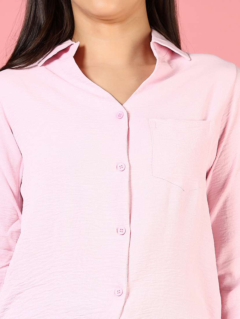 women solid three quarter sleeve regular fit shirt - 22164165 -  Standard Image - 5