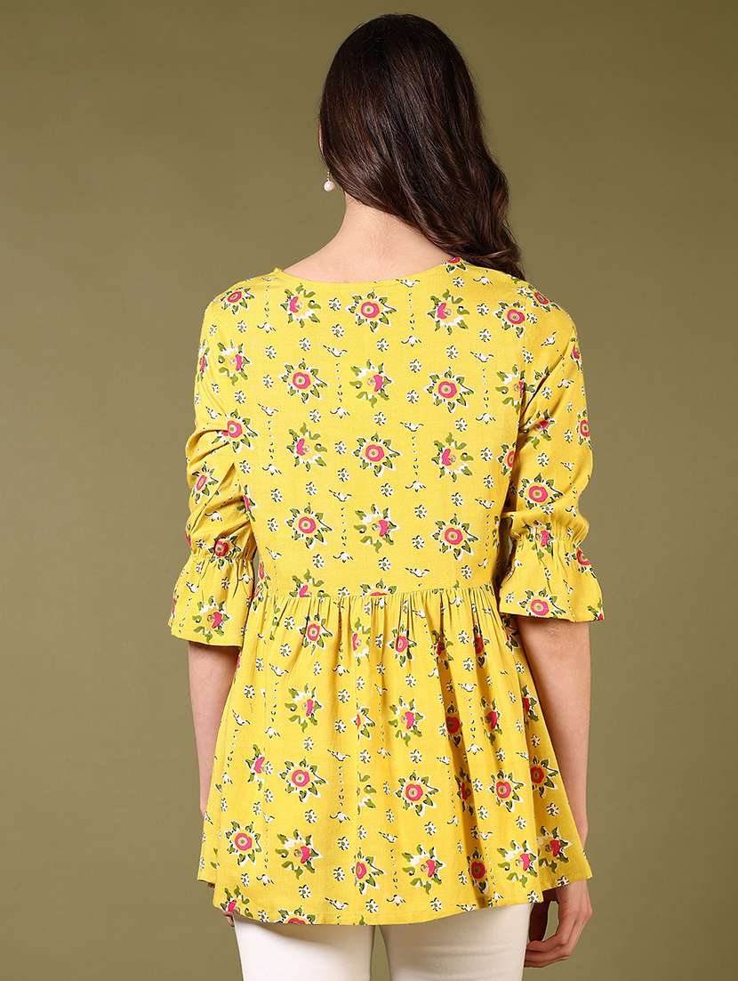 women floral printed three quarter sleeve flared kurti - 22164205 -  Standard Image - 3