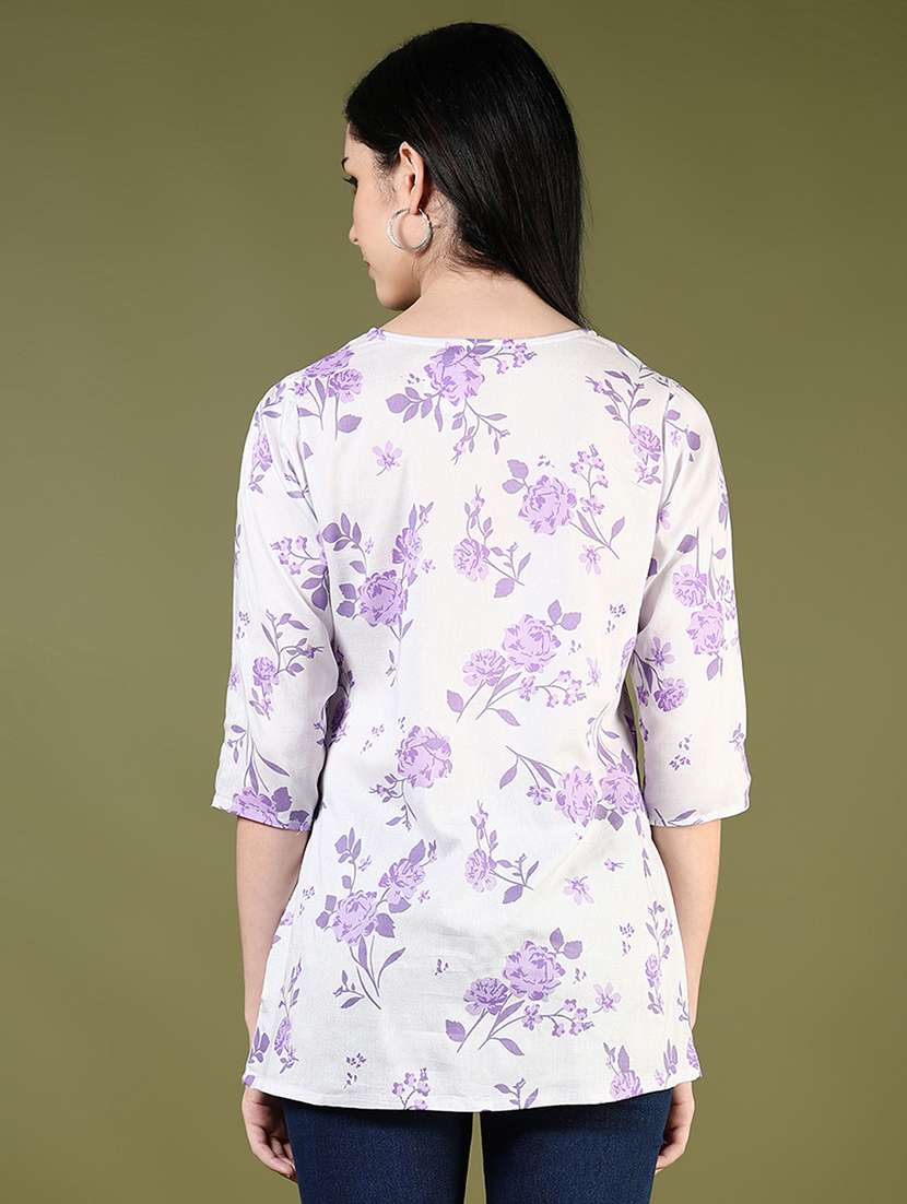 women floral printed three quarter sleeve straight kurti - 22164207 -  Standard Image - 3
