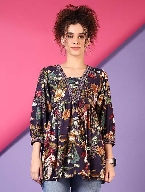 women floral printed three quarter sleeve a-line kurti - 22164208 -  Standard Image - 0
